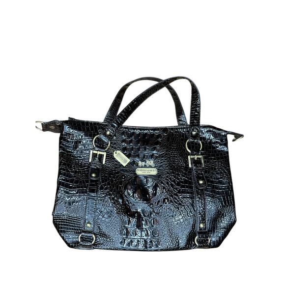 Coach 1941 Croc Embossed Patent Leather Tote Large Dark Brown Shoulder Bag - Picture 1 of 10
